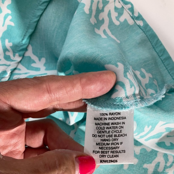 Escapada Swim Cover-Up Turquoise Blue White Coral Pattern Long Sleeve Size Med - Picture 14 of 16